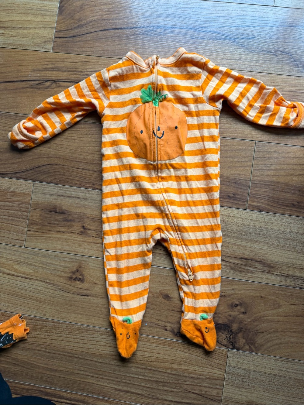 6-9 month Orange Striped Pumpkin Zip-Front Kids One-Piece